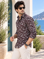 Men's Burgundy Abstract Print Premium Cotton Casual Shirt - Image 2