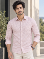 Men's Dusty Rose Geometric Print Slim-Fit Casual Shirt