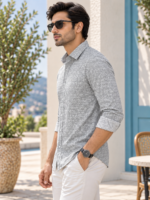 Men's Grey Floral Print Slim-Fit Casual Shirt - Image 2