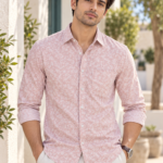 Men's Soft Blush Floral Print Long Sleeve Button-Down Shirt