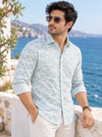 Coastal Breeze Men's Eucalyptus Print Linen-Blend Shirt - Image 2