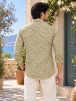 Sage Green Botanical Print Long-Sleeve Cotton Shirt - Image 4