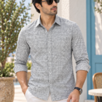 Men's Grey Floral Print Slim-Fit Casual Shirt