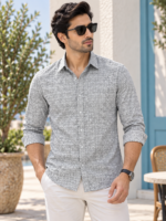Men's Grey Floral Print Slim-Fit Casual Shirt