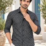 Midnight Floral Print Slim-Fit Men's Button-Down Shirt