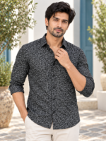 Midnight Floral Print Slim-Fit Men's Button-Down Shirt