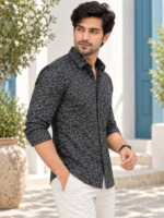 Midnight Floral Print Slim-Fit Men's Button-Down Shirt - Image 2