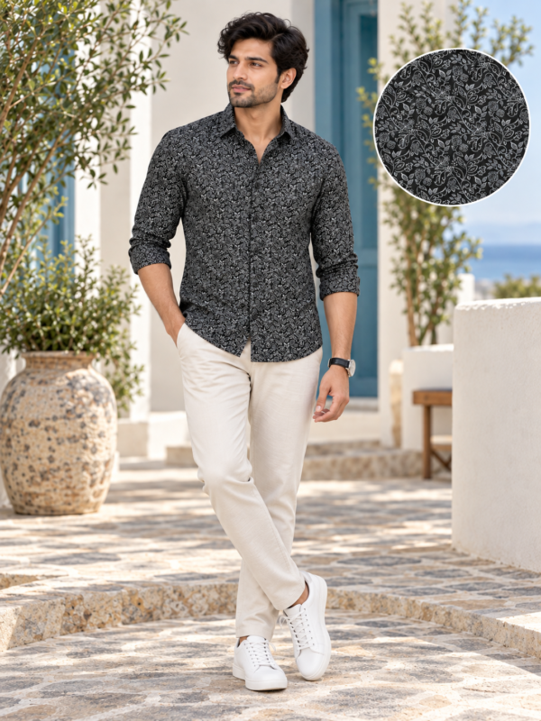 Midnight Floral Print Slim-Fit Men's Button-Down Shirt - Image 3