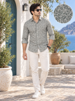 Men's Sage Green Floral Print Long-Sleeve Cotton Shirt - Image 3