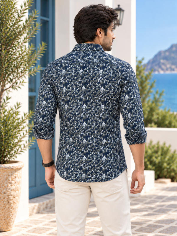 Men's Navy Geometric Print Long-Sleeve Shirt - Image 4