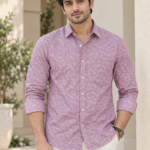 Dusty Rose Men's Leaf Print Cotton Button-Down Shirt