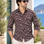Men's Burgundy Abstract Print Premium Cotton Casual Shirt