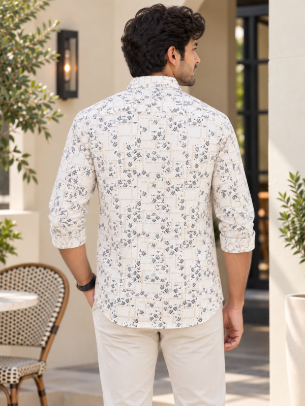 Modern Mediterranean Print Long-Sleeve Cotton Shirt - Image 4