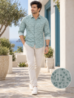 Men's Sage Green Floral Print Casual Shirt - Image 3
