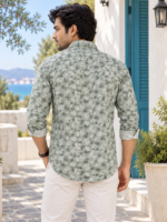 Sage Green Floral Print Long-Sleeve Cotton Shirt - Image 4