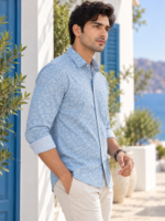 Coastal Blue Floral Print Long-Sleeve Cotton Shirt - Image 2
