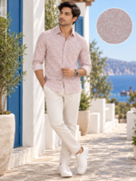 Men's Soft Blush Floral Print Long Sleeve Button-Down Shirt - Image 3