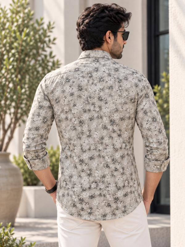 Men's Premium Sand Floral Print Casual Button-Down Shirt - Image 4
