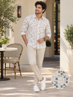 Modern Mediterranean Print Long-Sleeve Cotton Shirt - Image 3