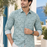 Men's Sage Green Floral Print Casual Shirt