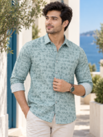 Men's Sage Green Floral Print Casual Shirt