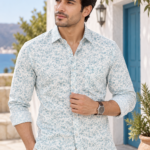 Coastal Breeze Men's Eucalyptus Print Linen-Blend Shirt