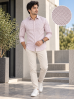 Men's Dusty Rose Geometric Print Slim-Fit Casual Shirt - Image 3