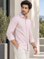 Men's Dusty Rose Geometric Print Slim-Fit Casual Shirt - Image 2