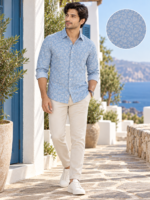 Coastal Blue Floral Print Long-Sleeve Cotton Shirt - Image 3