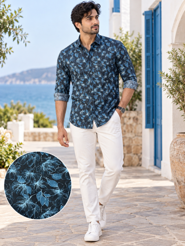Midnight Bloom Premium Floral Long-Sleeve Shirt for Men - Image 3