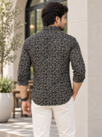 Modern Black Leaf Print Slim-Fit Casual Shirt - Image 4