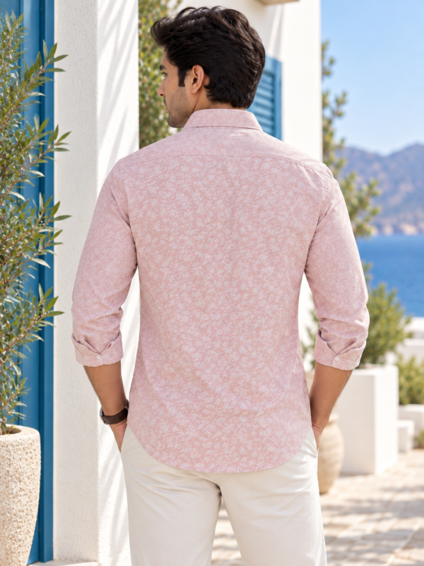 Men's Soft Blush Floral Print Long Sleeve Button-Down Shirt - Image 4
