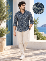 Men's Navy Geometric Print Long-Sleeve Shirt - Image 3