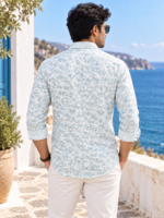 Coastal Breeze Men's Eucalyptus Print Linen-Blend Shirt - Image 4