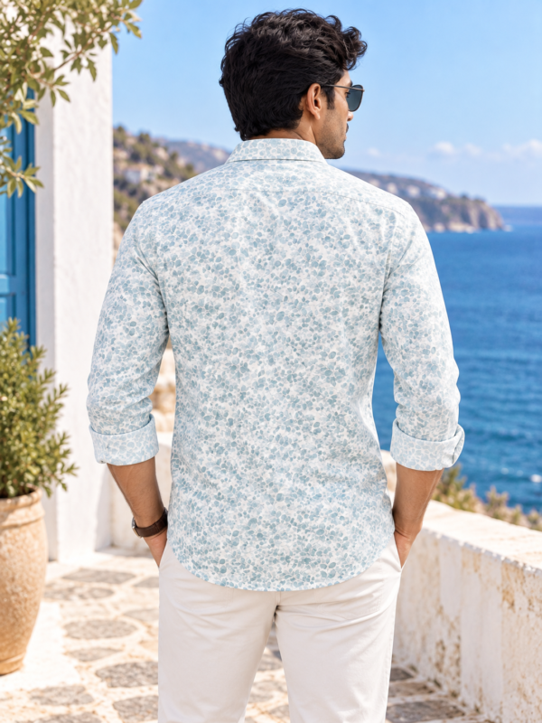Coastal Breeze Men's Eucalyptus Print Linen-Blend Shirt - Image 4