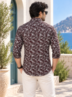 Men's Burgundy Abstract Print Premium Cotton Casual Shirt - Image 4