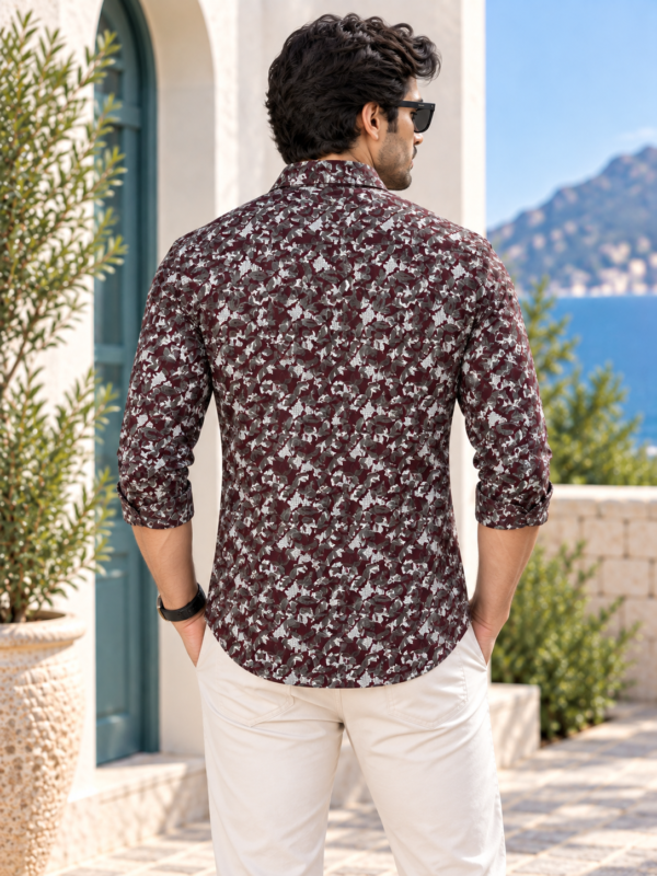 Men's Burgundy Abstract Print Premium Cotton Casual Shirt - Image 4