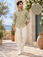 Sage Green Botanical Print Long-Sleeve Cotton Shirt - Image 3
