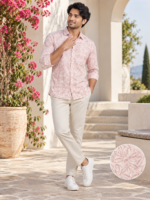 Men's Dusty Rose Floral Print Casual Linen-Blend Shirt - Image 3