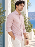 Men's Soft Blush Floral Print Long Sleeve Button-Down Shirt - Image 2
