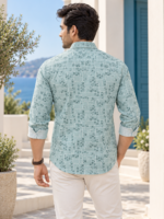 Men's Sage Green Floral Print Casual Shirt - Image 4
