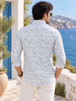 Mediterranean Blue Leaf Print Cotton Shirt - Image 4