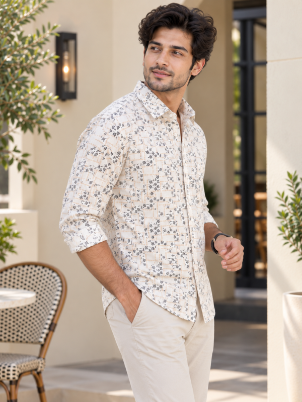 Modern Mediterranean Print Long-Sleeve Cotton Shirt - Image 2