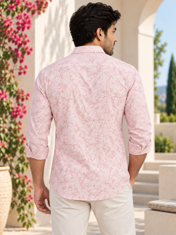Men's Dusty Rose Floral Print Casual Linen-Blend Shirt - Image 4