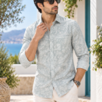 Coastal Breeze Men's Printed Long-Sleeve Cotton Shirt