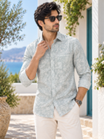 Coastal Breeze Men's Printed Long-Sleeve Cotton Shirt
