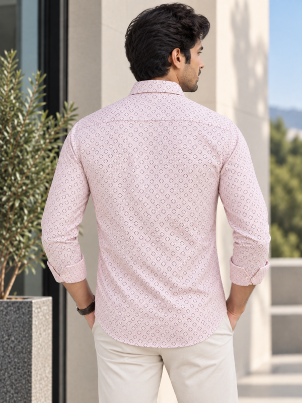 Men's Dusty Rose Geometric Print Slim-Fit Casual Shirt - Image 4