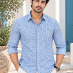 Azure Mediterranean Print Men's Casual Long-Sleeve Shirt