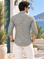 Men's Sage Green Floral Print Long-Sleeve Cotton Shirt - Image 4