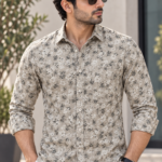 Men's Premium Sand Floral Print Casual Button-Down Shirt